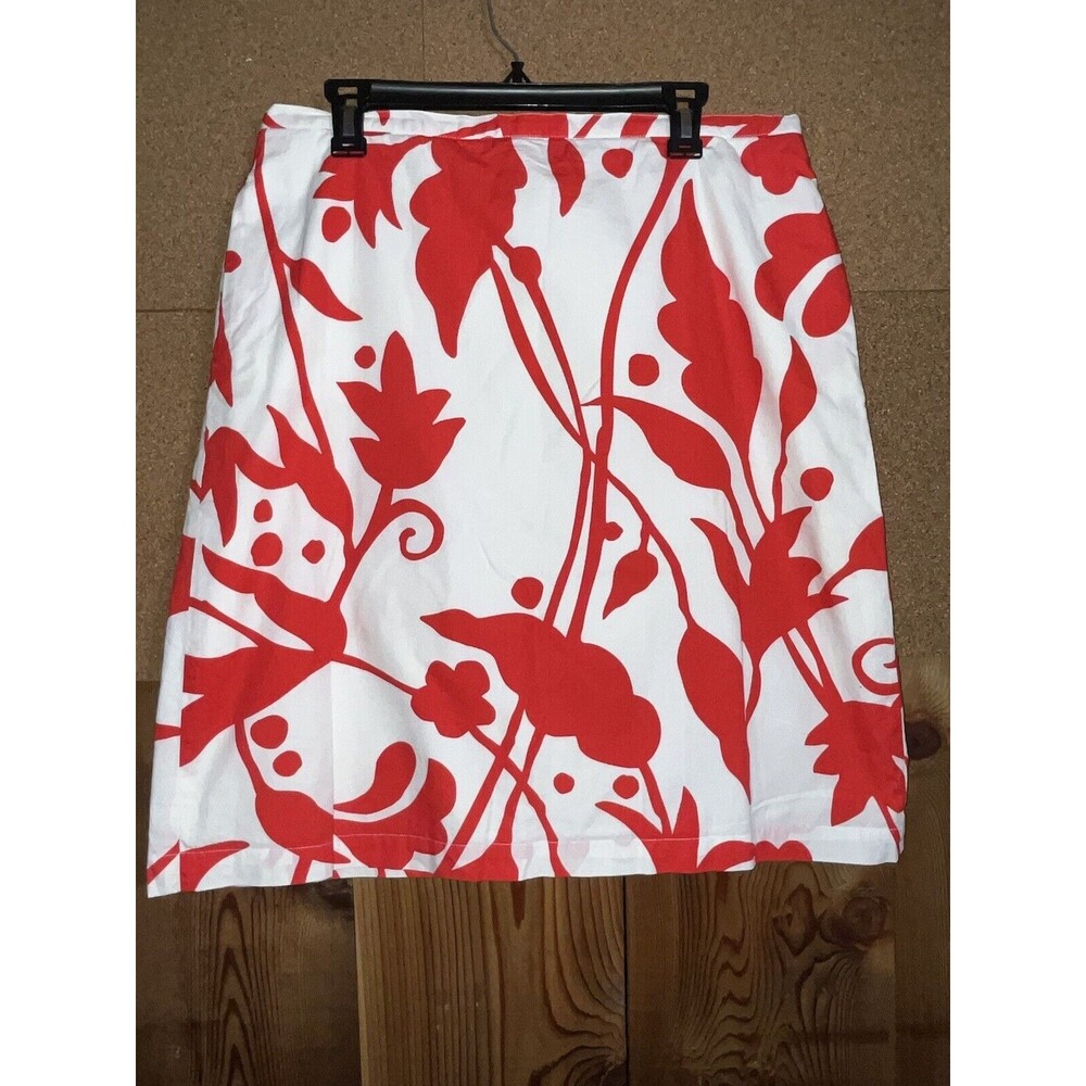 Boden Women's Size 12L Skirt A-Line  Zip Lined Cotton Red/white Pattern Floral